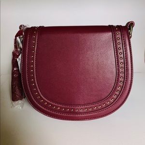 Small Wine Saddle Bag with Gold Studs and Tassle